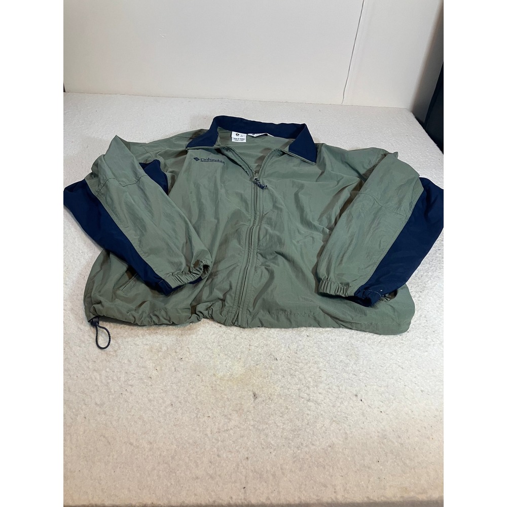 Columbia Mens XL Windbreaker Jacket Sage Green Navy Blue Full Zip Colorblock